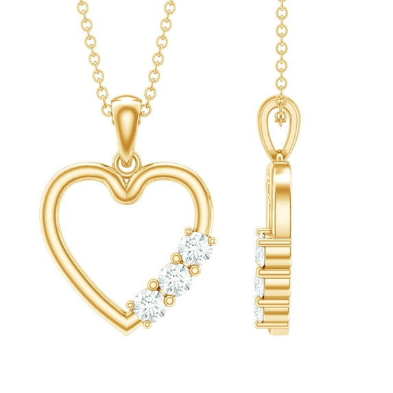 Rosec Jewels Certified Moissanite Heart Pendant Necklace - with Chain - D-VS1 Quality - Ready to Gift with Jewelry Box, 14K Yellow Gold