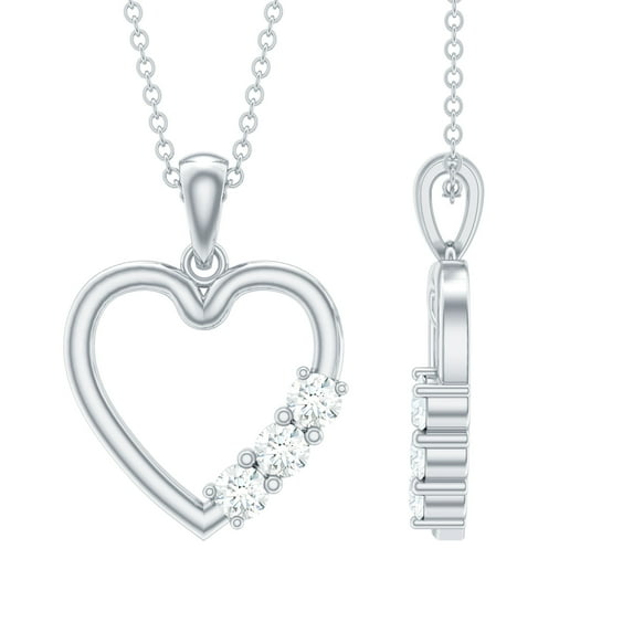 Rosec Jewels Certified Moissanite Heart Pendant Necklace - with Chain - D-VS1 Quality - Ready to Gift with Jewelry Box, 18K White Gold