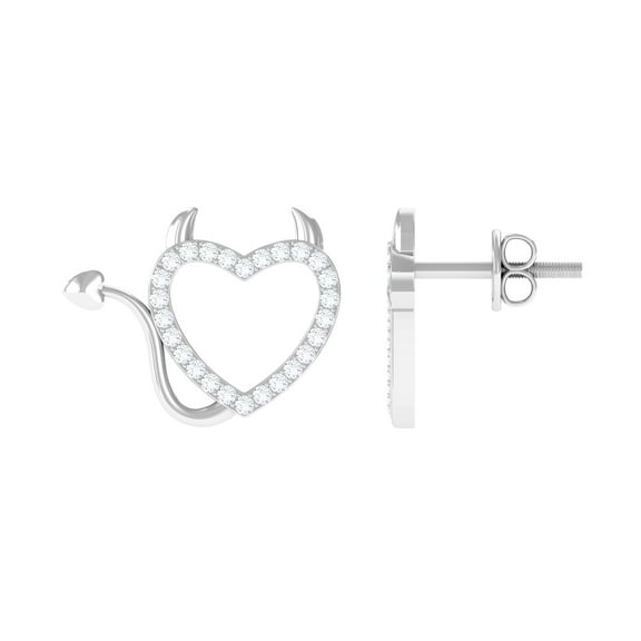 Rosec Jewels 0.25 CT Natural Diamond Stud Earrings for Women, Devil Heart Stud Earrings with Diamond, 925 Sterling Silver