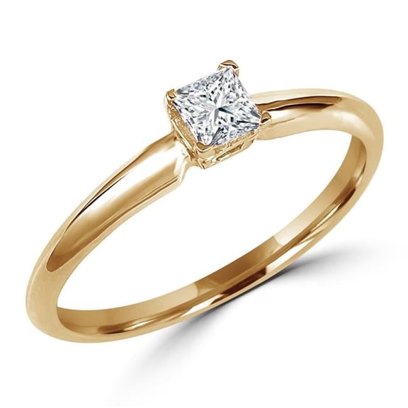 0.25 CT Princess Diamond Solitaire Engagement Ring in 10K Yellow Gold - Size 7