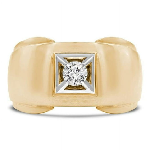 0.25 CT Round Lab Created Diamond Bezeled Diamond Mens Wedding Band Ring in 14K Yellow Gold - Size 6