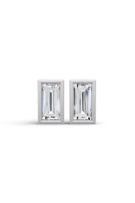 0.25 CTW Baguette Shape Lab Grown Diamond Solitaire Earrings With Bezel Setting in 14K White Gold
