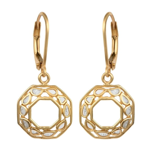 0.25 CTW Natural Polki Diamond Octillion Shape 925 Silver Gold Vermeil Lever Back Valentines Day Gifts Women Earrings