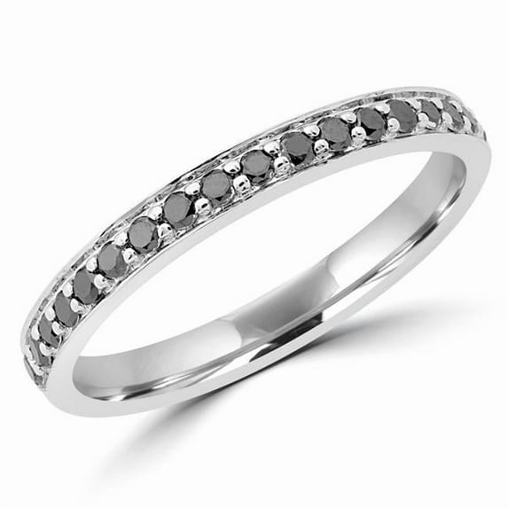 0.25 CTW Round Black Diamond Semi-Eternity Wedding Band Ring in 10K White Gold - Size 6.75