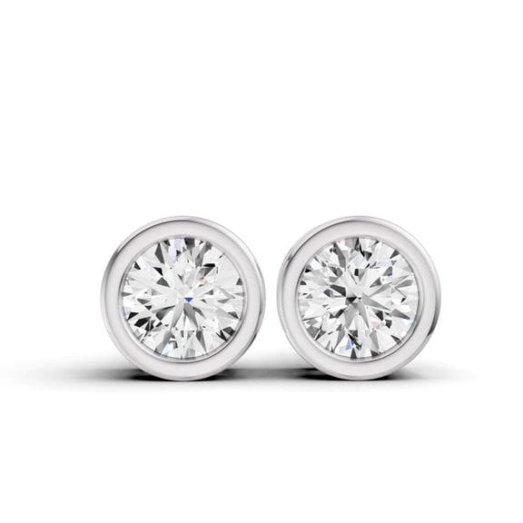 0.25 CTW Round Cut Lab Grown Diamond Solitaire Earrings With Bezel Setting in 14K White Gold