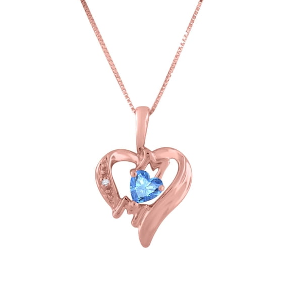 0.25 Carat 4MM Heart Shape Gemstone With Round Diamond In Heart Shape Mom Pendant For Woman Crafted In 10k Rose White and Yellow Gold With 18 Gold Plated Over 925 Sterling Silver Box Chain