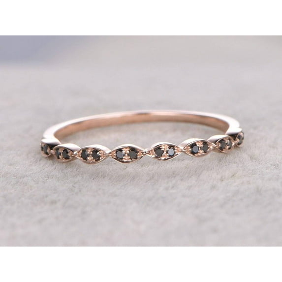 0.25 Carat Art Deco Style Black Moissanite Diamond Wedding Ring Wedding Band with 18k Gold Plating