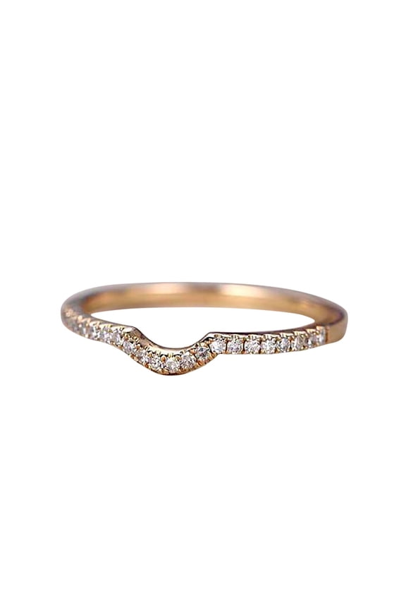 0.25 Carat Band Wedding Band man made diamond moissanite Diamonds Anniversary Ring Curved U Design Antique Style Band with 18k Gold Plating