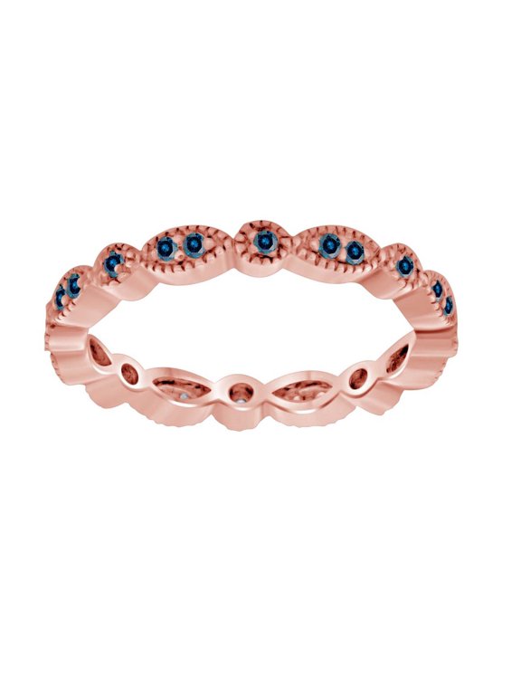 0.25 Carat Blue Diamond Stackable Eternity Wedding Band In 10K Rose Gold