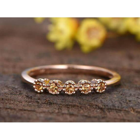0.25 Carat Citrine Floral Wedding band bridal ring stacking matching band promise ring with 18k Gold Plating