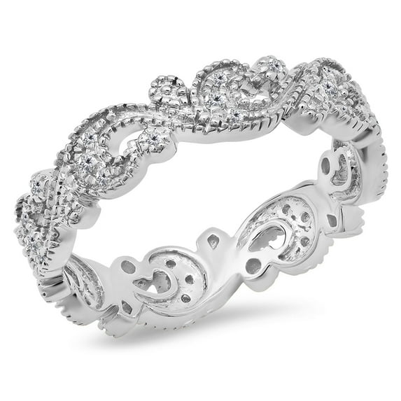 0.25 Carat (Ctw) 18K White Gold Round White Diamond Ladies Vintage Style Anniversary Wedding Eternity Band Stackable Rin