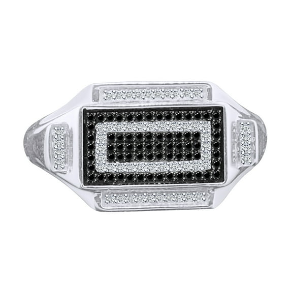 AFFY 0.25 Carat (Ctw) Round Shape Black & White Natural Diamond 10k Solid Gold Engagement Ring For Men