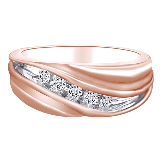 AFFY 0.25 Carat (Ctw) Round Shape White Natural Diamond Men's Five Stone Engagement Ring 10k Solid Gold
