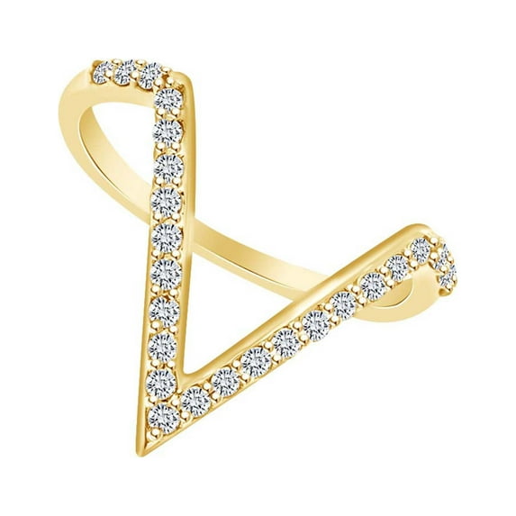 AFFY 0.25 Carat (Ctw) Round White Natural Diamond "V" Frame Anniversary Wedding Band Ring In 14k Yellow Gold Ring Size-11.5