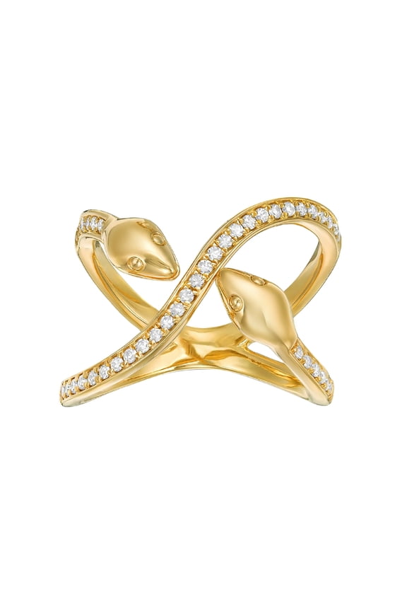 0.25 Carat Diamond Snake Ring in Yellow Gold Plated 925 Sterling Silver - Size 7