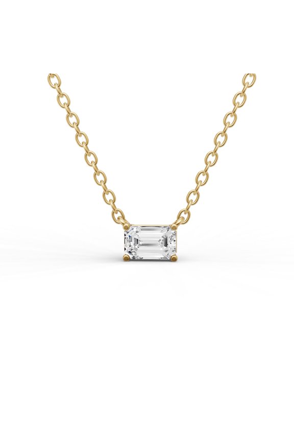 0.25 Carat Emerald Cut Lab Grown Diamond Solitaire Floating Pendant in 14K Yellow Gold