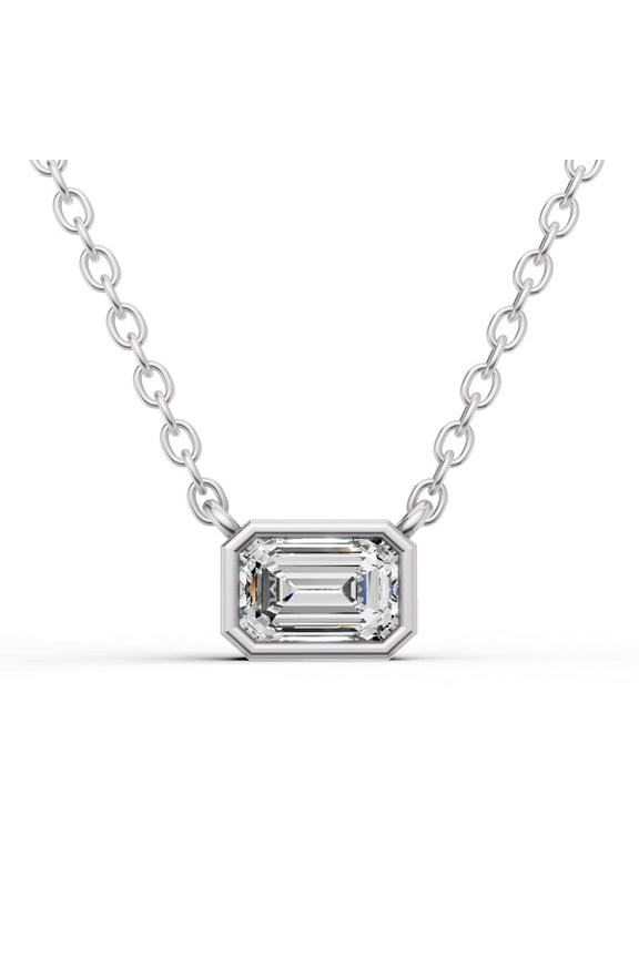 0.25 Carat Emerald Cut Lab Grown Diamond Solitaire Pendant with Bezel Setting in 14K White Gold