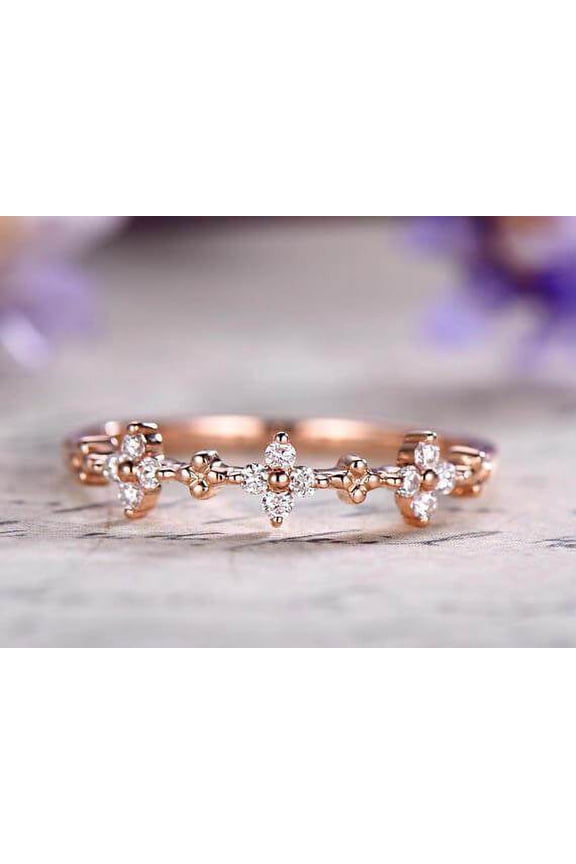 0.25 Carat Moissanite Diamond Wedding Ring Half Eternity Milgrain Floral Anniversary ring Promise Ring with 18k Gold Plating