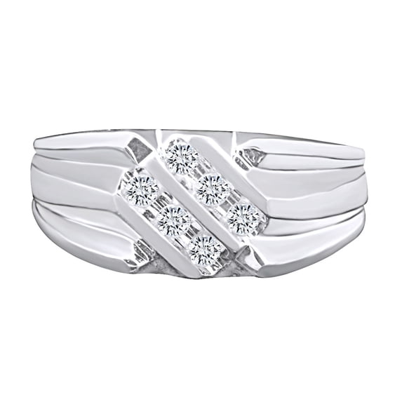 AFFY 0.25 Carat Round Shape White Natural Diamond Men's Two Row Two Tone Engagement Ring 14k Solid Yellow Gold Ring Size-13