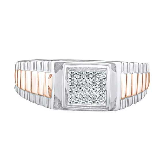 AFFY 0.25 Carat Round Shape White Natural Diamond Men's Two Tone Engagement Ring 14k Solid Yellow Gold Ring Size-13