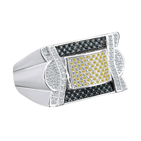 AFFY 0.25 Carat Round White,Yellow & Blue Natural Diamond Men's Ring 14K Rose Gold Over Sterling Silver Ring Size-9.5