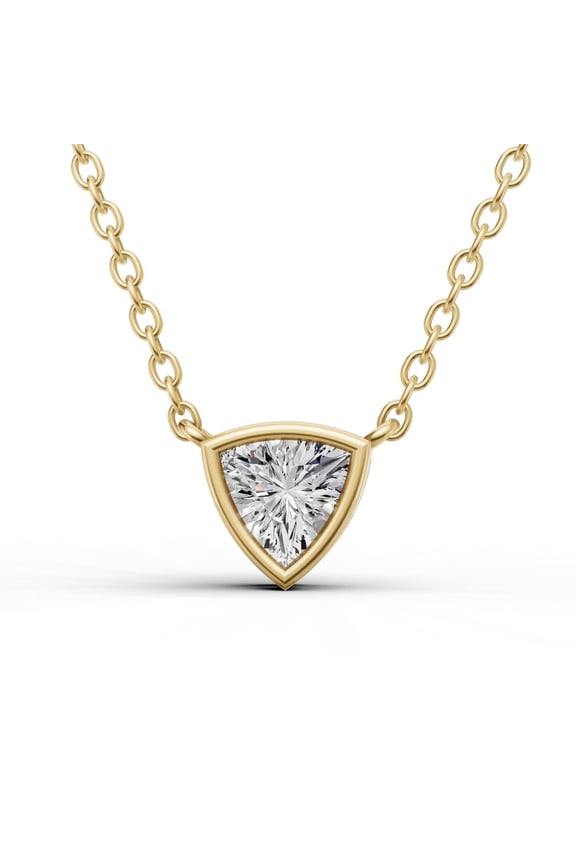 0.25 Carat Trillion Cut Lab Grown Diamond Solitaire Pendant With Bezel Setting in 14K Yellow Gold