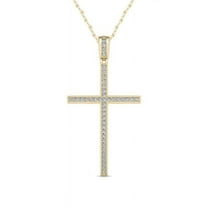 0.25 Carat VS1 Round Cut Genuine Diamond Stunning Religious Cross Necklace for Ladies Solid 14K Yellow Gold With 18 inches chain