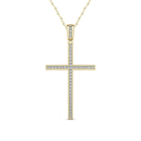 0.25 Carat VS1 Round Cut Genuine Diamond Stunning Religious Cross Necklace for Ladies Solid 14K Yellow Gold With 18 inches chain