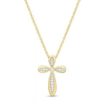0.25 Carat VS1 Round Cut Real Diamond ChritsmasBeautiful Loop Cross Pendant Necklace for her Solid 14K Yellow Gold With 18 inches chain