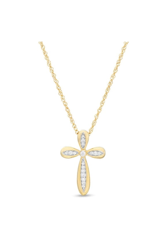 0.25 Carat VS1 Round Cut Real Diamond ChritsmasBeautiful Loop Cross Pendant Necklace for her Solid 14K Yellow Gold With 18 inches chain
