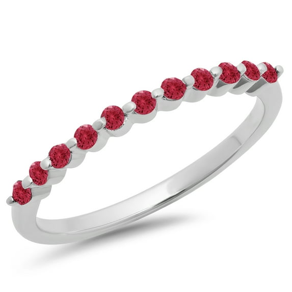 0.25 Carat (ctw) 10K Gold Round Red Ruby Ladies 11 Stone Anniversary Wedding Stackable Band 1/4 CT