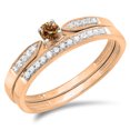 thumbnail image 1 of 0.25 Carat (ctw) 10K Rose Gold Round Champagne & White Diamond Ladies Bridal Engagement Ring Matching Band Wedding Set 1, 1 of 1