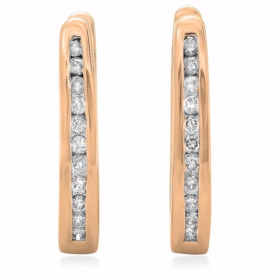 0.25 Carat (ctw) 10K Rose Gold Round Cut Diamond Ladies Hoop Earrings 1/4 CT