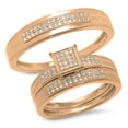 thumbnail image 1 of 0.25 Carat (ctw) 10K Rose Gold White Diamond Men's & Women's Micro Pave Engagement Ring Trio Bridal Set, 1 of 1