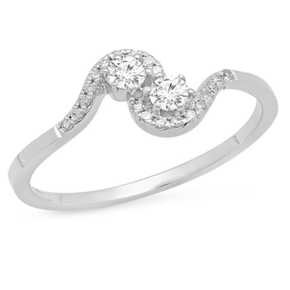 0.25 Carat (ctw) 10K White Gold Round White Diamond Ladies Two Stone Forever Together Bypass Style Bridal Engagement Rin