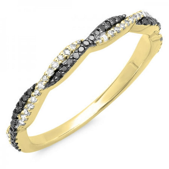 0.25 Carat (ctw) 10k Gold Round Black & White Diamond Ladies Wedding Band Swirl Stackable Ring 1/4 CT
