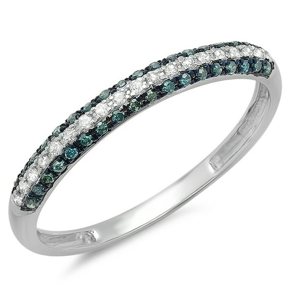 0.25 Carat (ctw) 14k Gold Round Blue & White Diamond Ladies Pave Set Anniversary Wedding Band Stackable Ring 1/4 CT