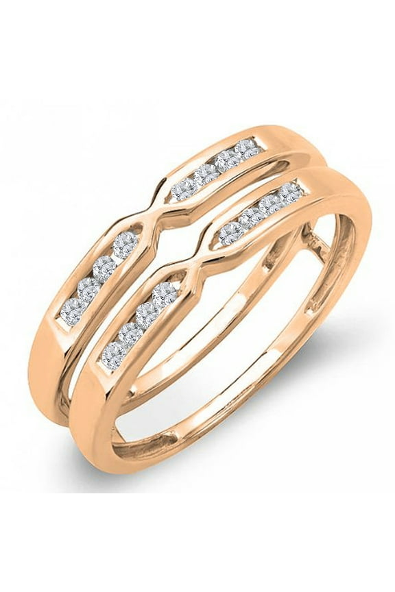 0.25 Carat (ctw) 14k Gold Round Diamond Ladies Anniversary Wedding Band Enhancer Guard Double Ring 1/4 CT