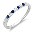 thumbnail image 1 of 0.25 Carat (ctw) 18K White Gold Round Blue Sapphire & White Diamond Ladies 7 Stone Anniversary Wedding Band Stackable Ri, 1 of 1