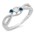 thumbnail image 1 of 0.25 Carat (ctw) 18K White Gold Round Blue & White Diamond Ladies 3 Stone Swirl Split Shank Engagement Promise Ring 1/4, 1 of 1