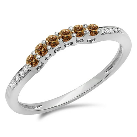 0.25 Carat (ctw) 18K White Gold Round Champagne & White Diamond Ladies Anniversary Wedding Stackable Band Guard Ring 1/4