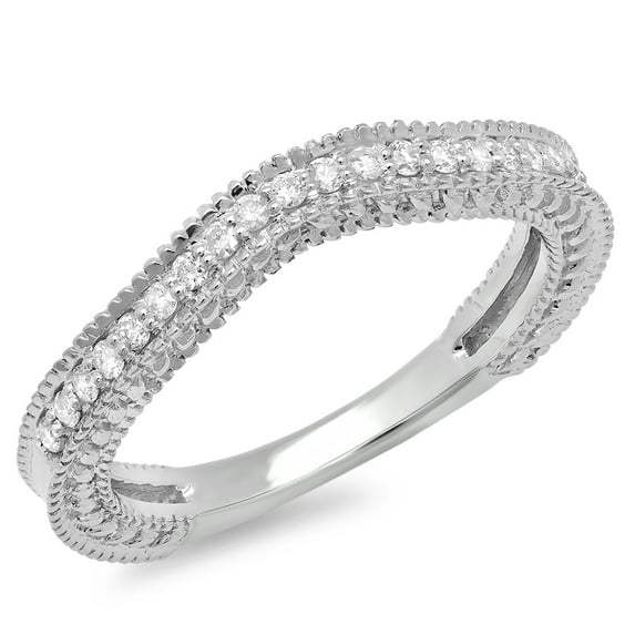 0.25 Carat (ctw) 18K White Gold Round Cut Diamond Ladies Millgrain Anniversary Wedding Band Stackable Guard Ring 1/4 CT