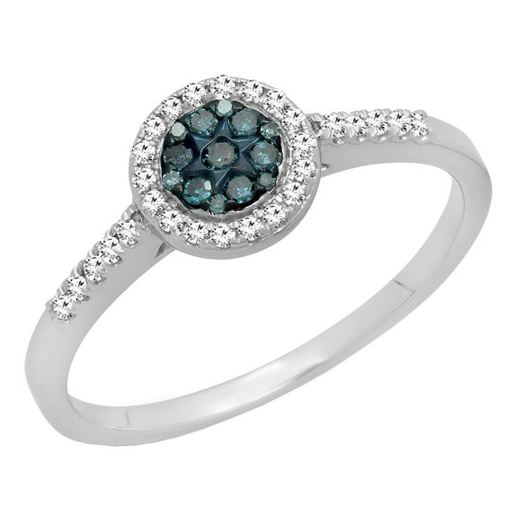 0.25 Carat (ctw) 18K White Gold Round White & Blue Diamond Ladies Cluster Style Bridal Engagement Ring 1/4 CT