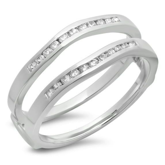 0.25 Carat (ctw) 18K White Gold Round White Diamond Ladies Anniversary Wedding Band Enhancer Guard Double Ring 1/4 CT