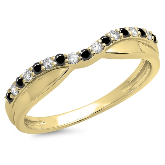 0.25 Carat (ctw) 18K Yellow Gold Round Cut Black & White Diamond Ladies Anniversary Wedding Stackable Contour Guard Band