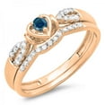 thumbnail image 1 of 0.25 Carat (ctw) 18k Rose Gold Round Blue & White Diamond Ladies Heart Shaped Bridal Engagement Ring Matching Band Set 1, 1 of 1