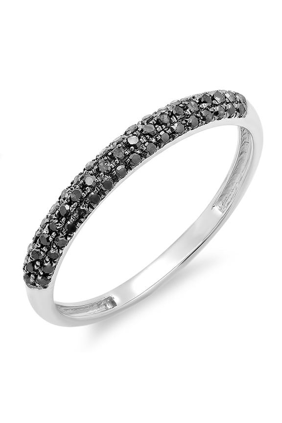 0.25 Carat (ctw) 18k White Gold Round Black Diamond Pave Anniversary Wedding Band Stackable Ring 1/4 CT