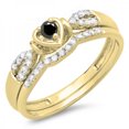 thumbnail image 1 of 0.25 Carat (ctw) 18k Yellow Gold Round Black & White Diamond Ladies Heart Shaped Bridal Engagement Ring Matching Band Se, 1 of 1