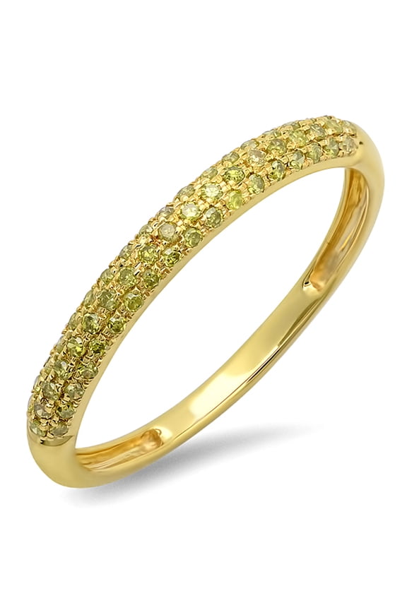0.25 Carat (ctw) 18k Yellow Gold Round Yellow Diamond Ladies Pave Wedding Band Stackable Ring 1/4 CT