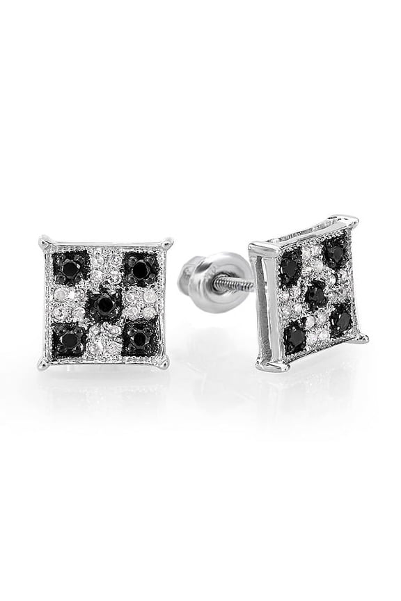 0.25 Carat (ctw) Black & White Round Cut Diamond Square Shaped Micro Pave Stud Earrings 1/4 CT